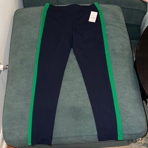 J. Crew Factory navy blue yoga pants with green stripes new with tags
